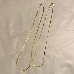 14K Gold over SS Slim Herringbone Necklace Pair